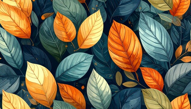 Colorful Autumn Leaves Background with Orange and Yellow Foliage, Floral Pattern and Natural Fall Season Texture for Wallpaper and Decorative Design