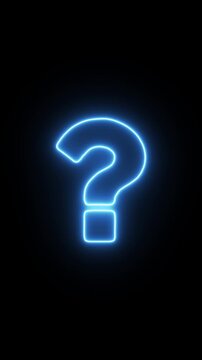 Glowing neon question mark sign pulsing on dark background, for faq and, problem solving concepts symbol