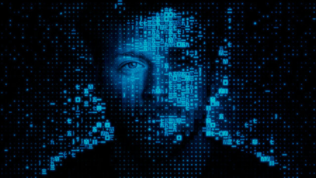 Male Face formed from Raw Data, symbolising Digital Banking Identity Concept.