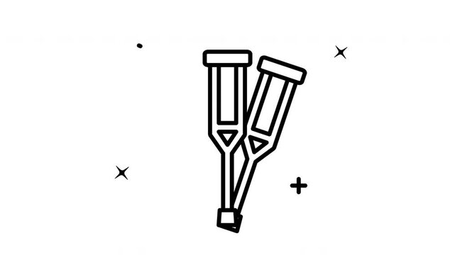 Minimalist crutches icon animation in black and white with transparent background. Suitable for medical websites, orthopedic clinics, and healthcare designs needing orthopedic equipment illustrations.