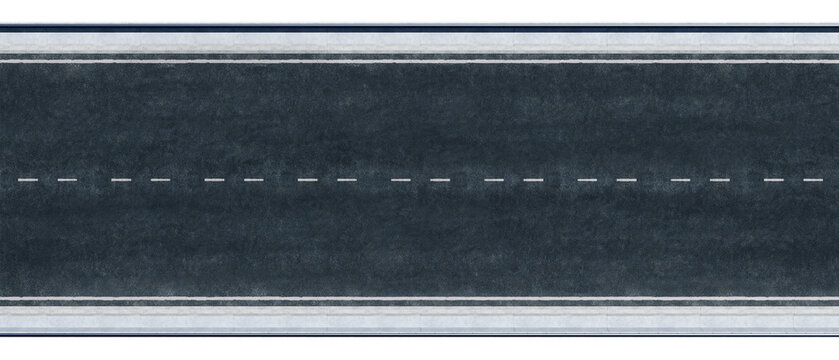 3d rendering asphalt road texture with white markings seamless on transparent background