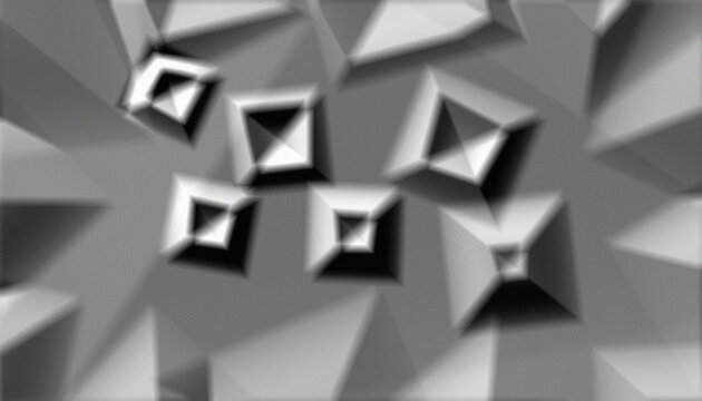 Monochrome geometric pyramid shapes on grey background