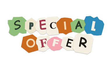 Special offer text created with cutout paper letters lettering typography colorful marketing © Al