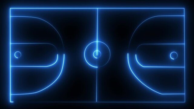 glowing double color neon football field outline animation icon video on black background