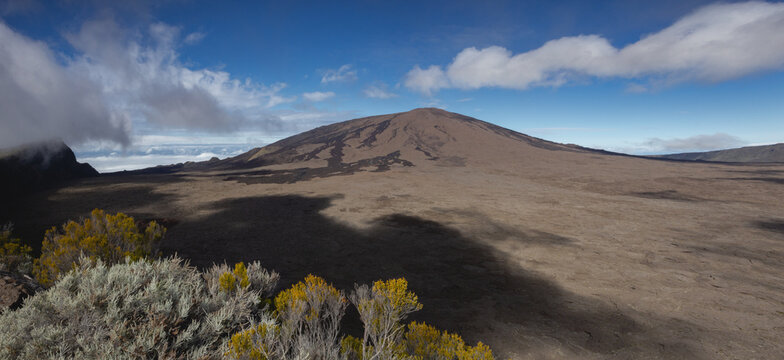 View of the Piton de la Fournaise volcano from the caldera Reun