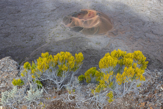 View of the Piton de la Fournaise volcano from the caldera Reun