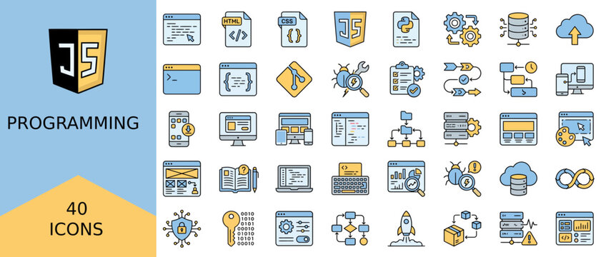 Technology and Web Development Editable Outline Vector Icons for Coding, Software, Servers and Digital Services