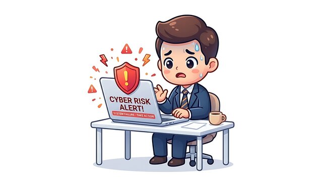 Stressed Businessman Facing Cyber Security Alert on Laptop