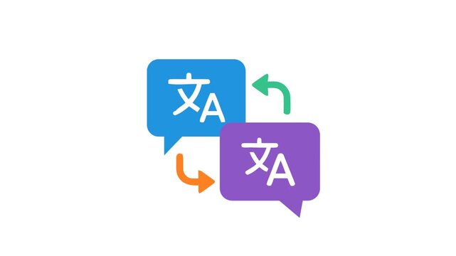 Blue language translation speech bubble icon motion graphic isolated on white background