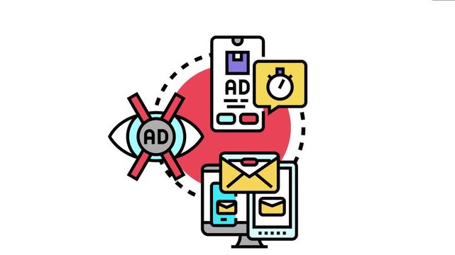 Digital marketing strategy showcasing ad blocking, online advertisements on mobile devices, and email campaign messaging across various screens