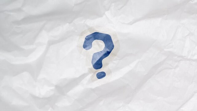 Question Mark Icon Changing Over Time Centered on White Crumpled Paper Background Symbolizing FAQ, Curiosity, Problem Solving, Decision Making, and Query Concept