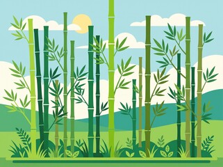 Fototapeta premium Bamboo forest landscape flat vector illustration