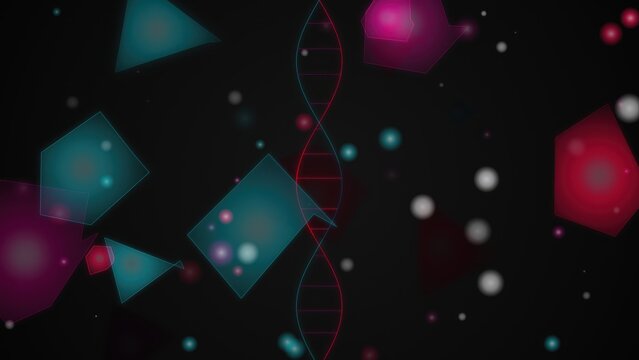 Abstract geometric shapes with dna helix in colorful space background