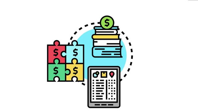 Conceptual depicting financial literacy. Learning. And strategic investment planning through a combination of educational resources. Problem solving puzzles