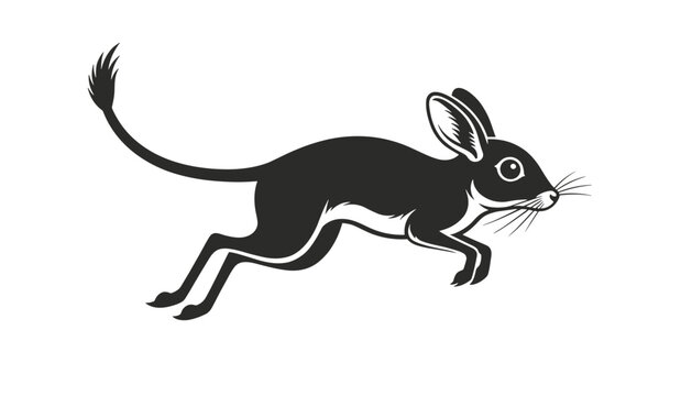 Silhouette of a jumping desert jerboa with a long tail and big ears, representing dryland wildlife and agility.