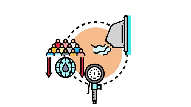 Ambient air pressure concept showing a large ventilation system, a group of people, and the earth with a water drop, representing environmental factors impacting human well being