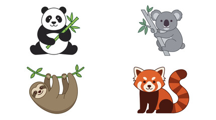 Obraz premium Cute Cartoon Animals: Panda, Koala, Sloth, Red Panda Collection