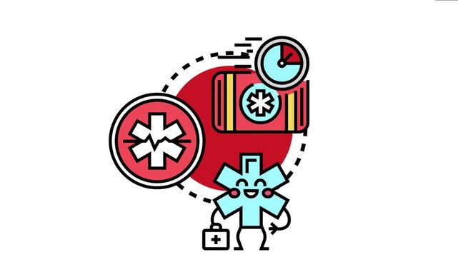 Ambulance response service concept presenting medical care icons with a first aid kit, stopwatch, and asterisk of life symbol urgent healthcare assistance and emergency support