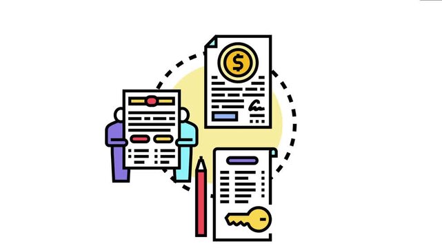 People interacting with contract documents, a dollar sign, a signature, a pencil, and a key, symbolizing the amendment, negotiation, and finalization of agreement conditions