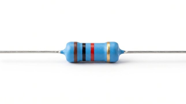 Blue 3 d rendered axial resistor with color bands on white background, color-bands electronics