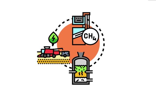 Anaerobic digestion process creating biogas - ch4 - from organic matter, representing sustainable agriculture, green energy generation, and environmental technology