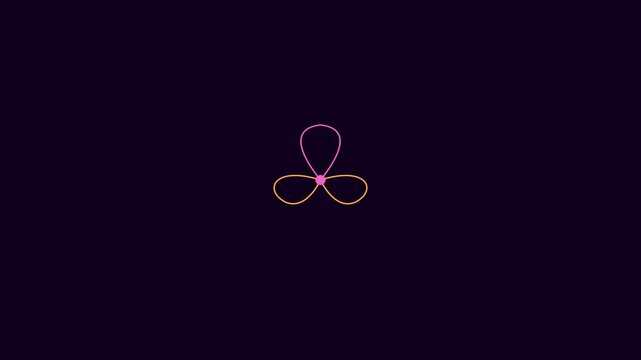 Minimalist neon infinity loop animation: abstract glowing geometric flower shape on dark 4k background