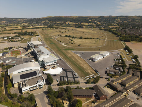 Summer heatwave weather leaves Cheltenham Racecourse yellow. August 18, 2026 - Cheltenham, UK