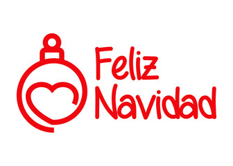 I love Christmas. Logo con frase Feliz Navidad en español manuscrito con corazón en bola de navidad con líneas, para tarjetas y felicitaciones. Archivo PNG con transparencia © teracreonte