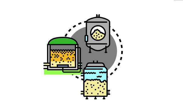 Anaerobic waste fermentation system depicting various tanks actively involved in waste treatment and biomass conversion, generating biogas for renewable energy production