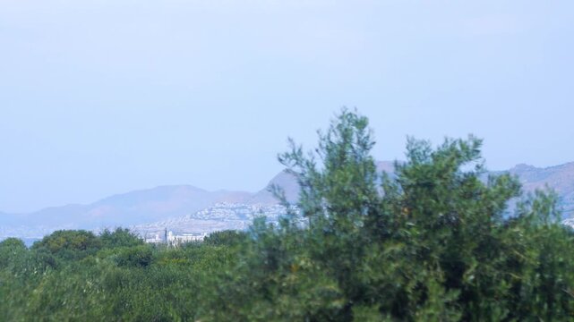 A view from a bus window traveling through the lush rural landscapes of Kos in Greece in 4K slow motion 120fps