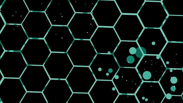 Abstract hexagon pattern with glowing lines modern geometric design with scattered light dots animation