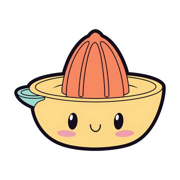 Cute Kawaii Manual Citrus Juicer Clipart with Smiling Face
