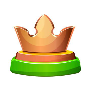Bronze crown on green pedestal game rank icon isolated on transparent background