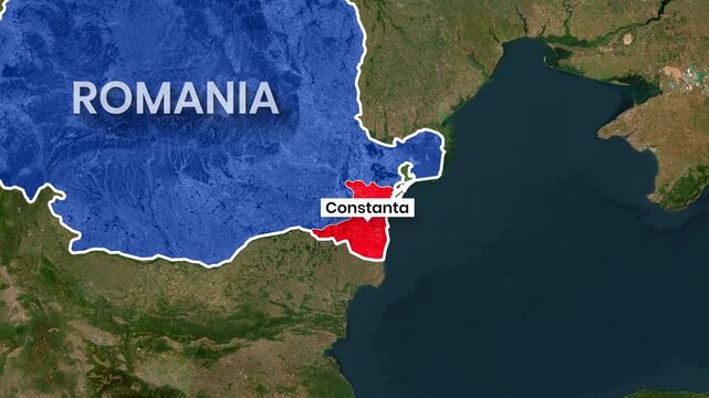 Animated video showing the geographical location of Constanta within Romania