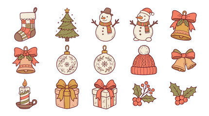 Fototapeta premium Set of Hand Drawn Christmas Icons and Festive Decorative Elements.