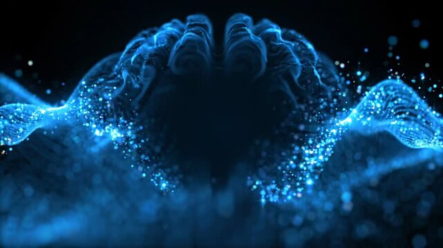 Azure Brain Wave Ripples Flowing in Cerulean Blue Light, Mental Health and Neurology Concept