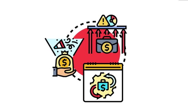 Analyzing business revenue subtraction from costs concept, showing financial management processes, profit calculation, risk assessment, and earnings optimization in a detailed