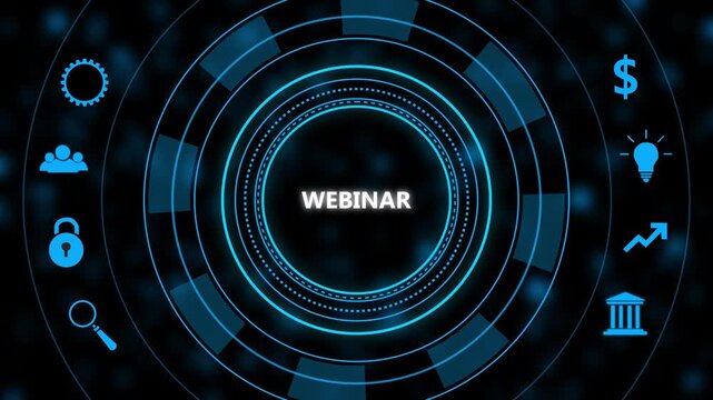 Webinar digital interface with animated hud and business for online learning and corporate communication presentations