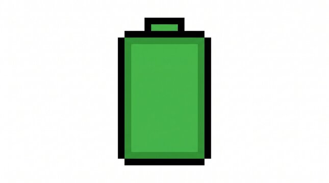8-bit pixel art of a full green battery energy UI icon isolated on white.