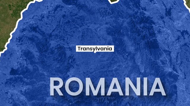 Animated map of Romania highlighting the Transylvania region motion graphic