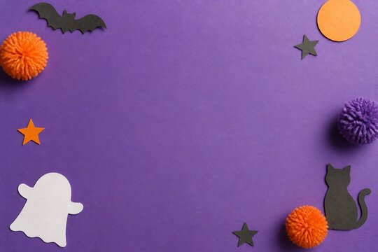 Purple Halloween Craft Invitation Background with Copy Space