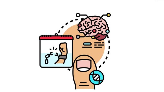 Ancestral trauma legacy concept depicting a brain processing inherited experiences, a calendar marking freedom from past burdens, and dna impacting epigenetic health