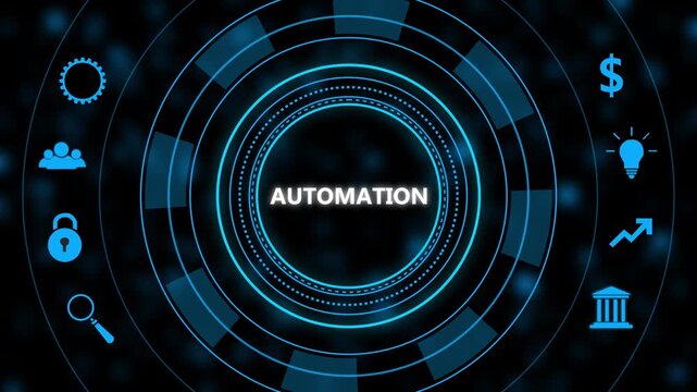 Automation digital interface concept with rotating hud and business for corporate technology and industry 4.0 solutions