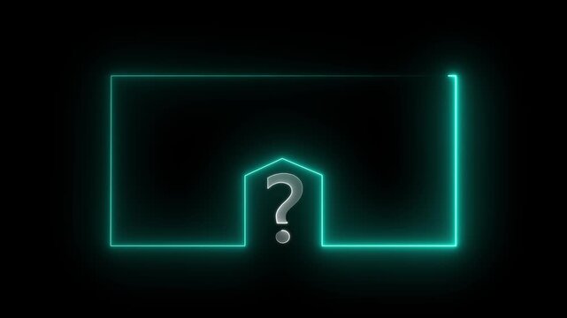 Question mark neon sign light on black background. Quiz trivia game competition. blue neon question mark frame for quizzes and FAQs. motion graphic of question mark concept. 4k animation video