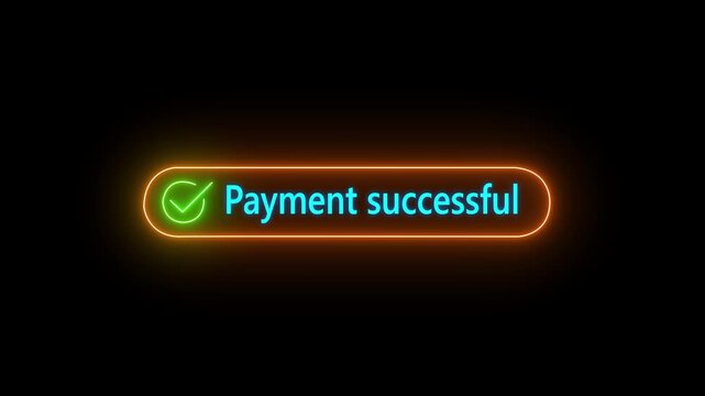 Payment successful button on black background. neon check mark with payment successful. Confirmation, money transaction concept. representing a digital interface for granting permission or access
