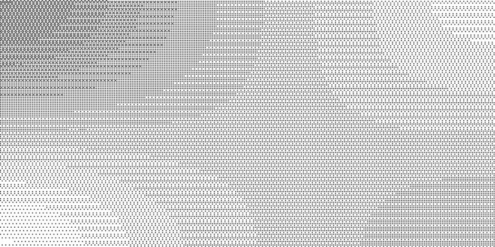 Bitmap pixelated grunge gradient texture. Black and white dither pattern wallpaper. Abstract glitchy pattern. 8 bit video game background. Wide raster backdrop. Retro pixel art Illustration. Vector