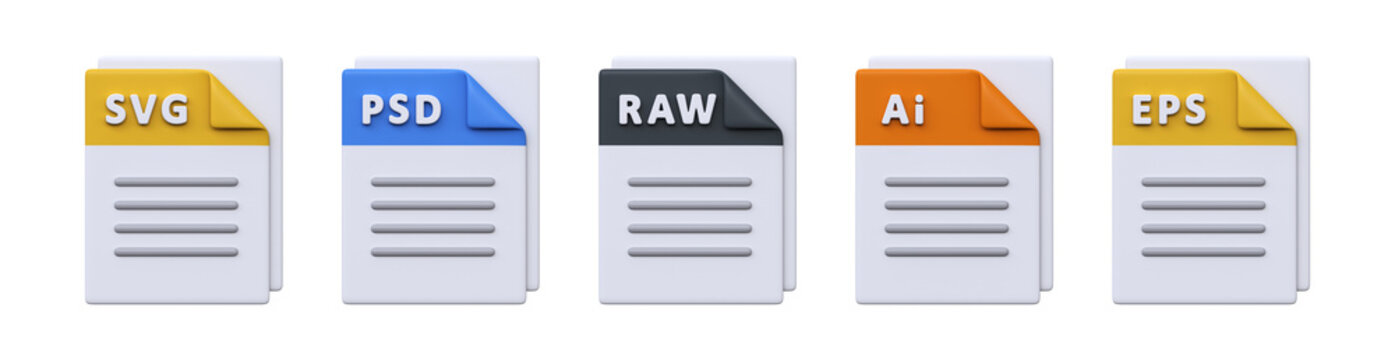 3D Graphic Design File Format Icons Set