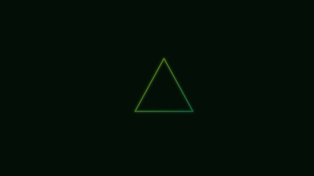 Neon radioactive hazard warning sign animation: glowing green triangle symbol 4k