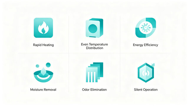 Fresh three-dimensional home appliance selling point icon, representing fast heating and uniform temperature, suitable for heating equipment details and product introduction pictures.
