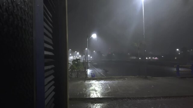 Rainy Night View of an Urban Waterfront